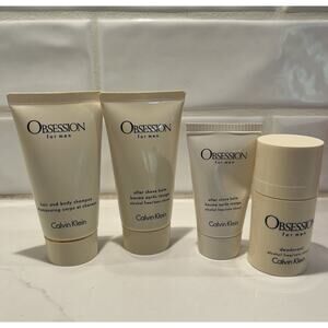 Calvin Klein OBSESSION MEN Travel SET of 4 Deodorant After Shave Balm Shampoo